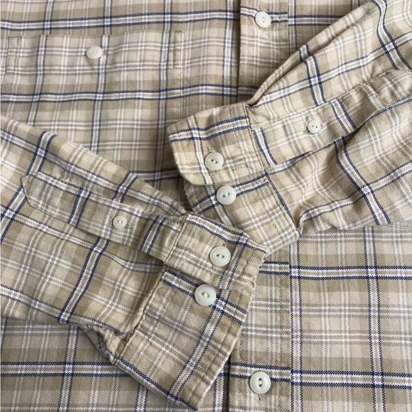 Eddie Bauer Tan Light Brown Plaid Button Front Long Sleeve Shirt Mens Size Large - Picture 5 of 12